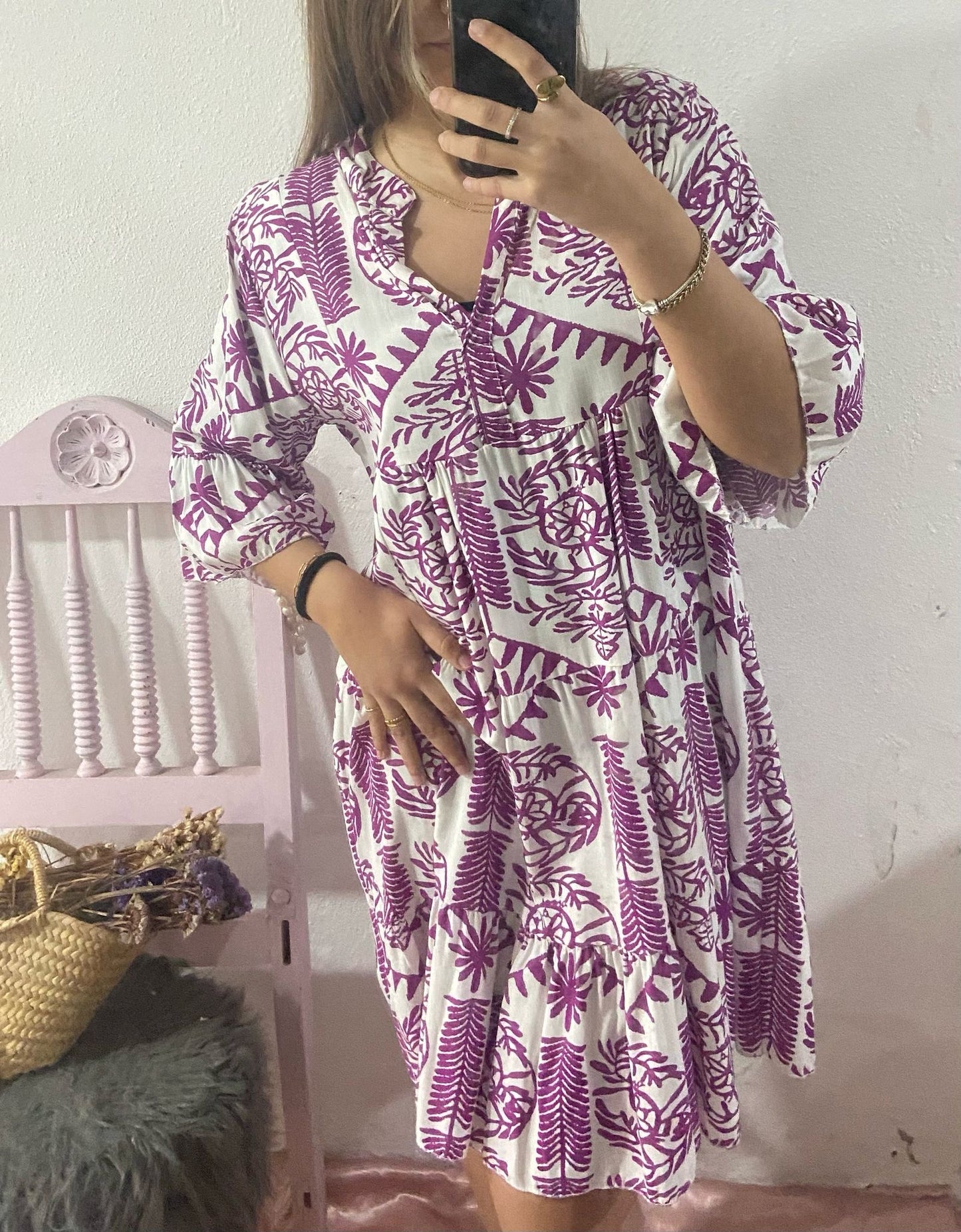 Vestido estampado beringela
