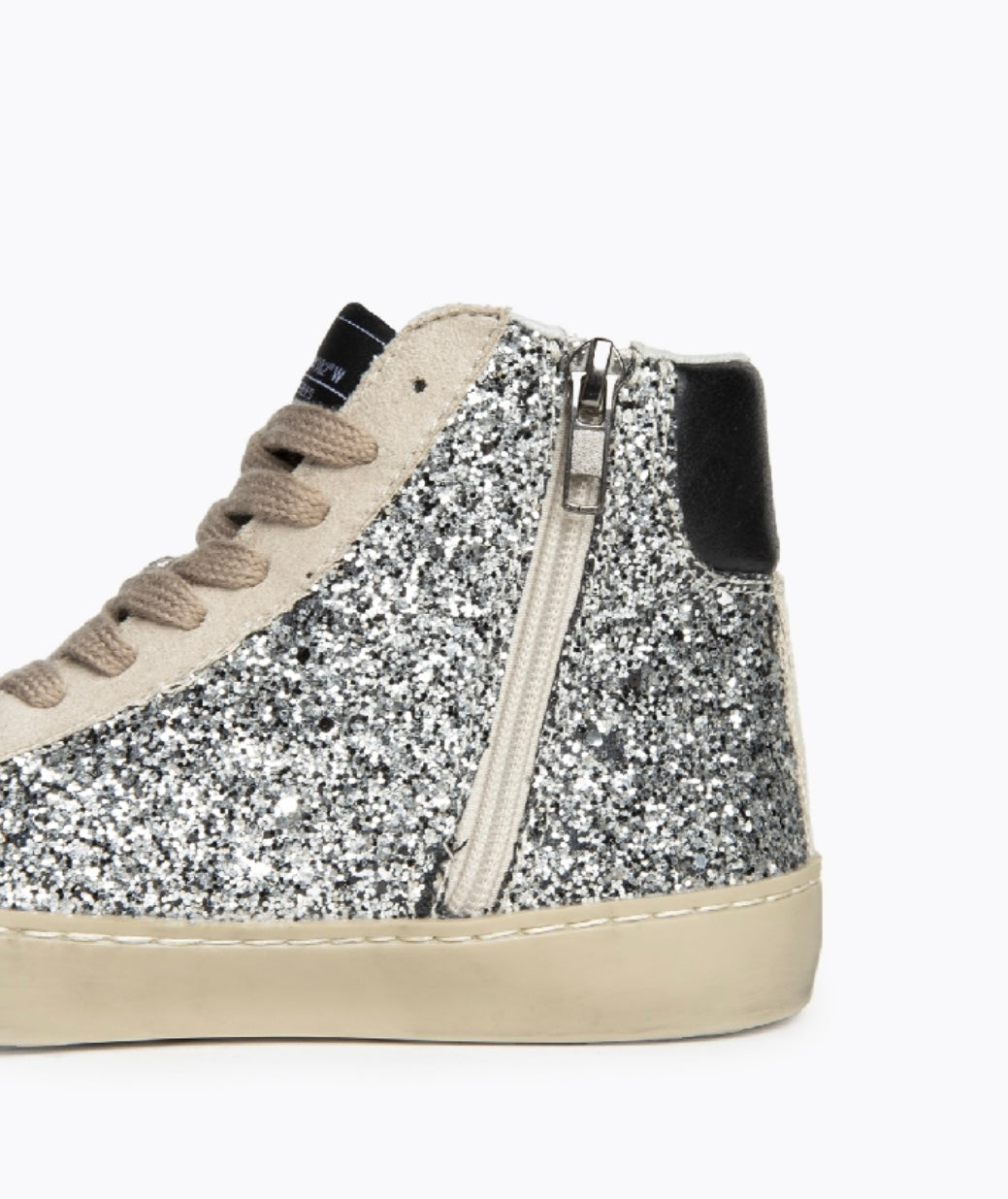 Botas Sapatilha glitter prata raio bege