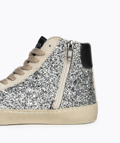 Botas Sapatilha glitter prata raio bege
