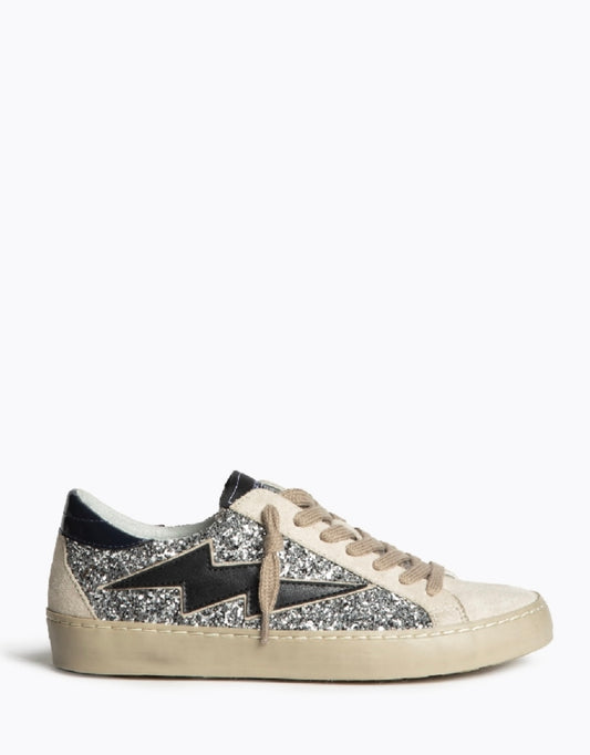 Sapatilhas glitter prata raio preto
