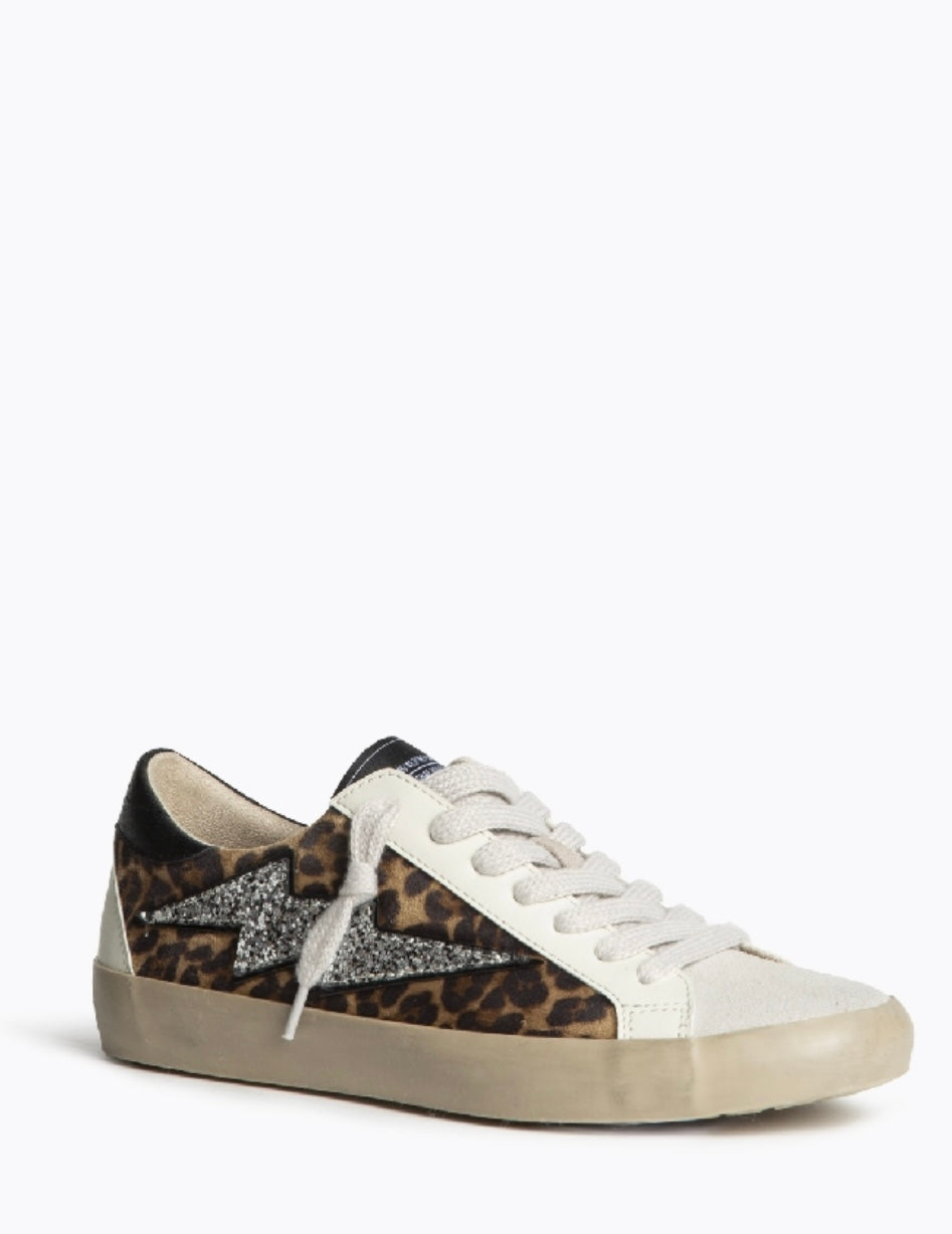 Sapatilhas leopardo raio glitter prata