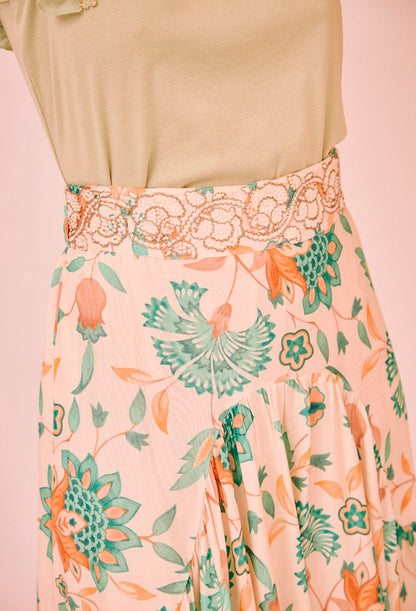 Saia marfim estampado de flores GF.Ilin