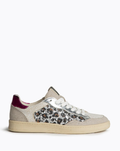 Sapatilhas leopardo glitter prata e rosa atrás