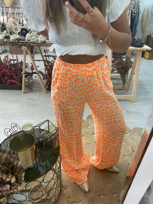Calças animal print laranja/ amarelo