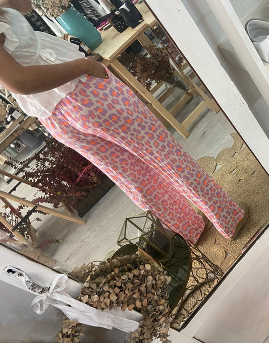 Calças animal print lilás/ laranja