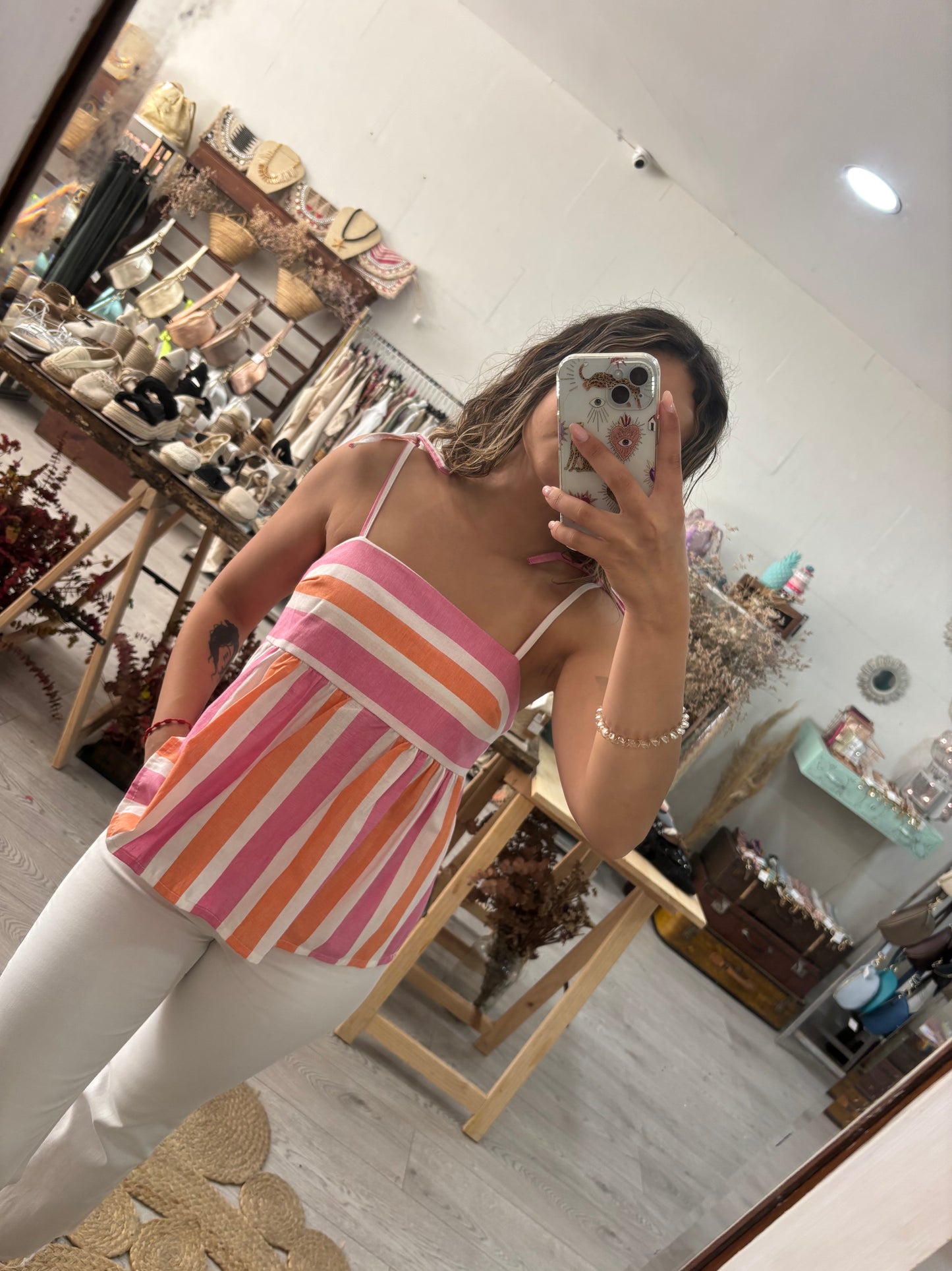 Túnica riscas azul/bege/branco