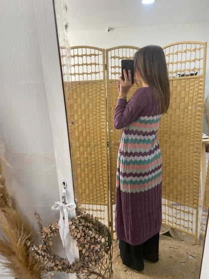 Kimono midi preto ziz zag tricolor lurex