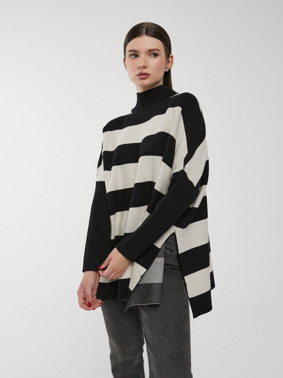 Camisola riscas meia gola