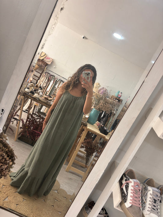 Vestido caqui costas abertas