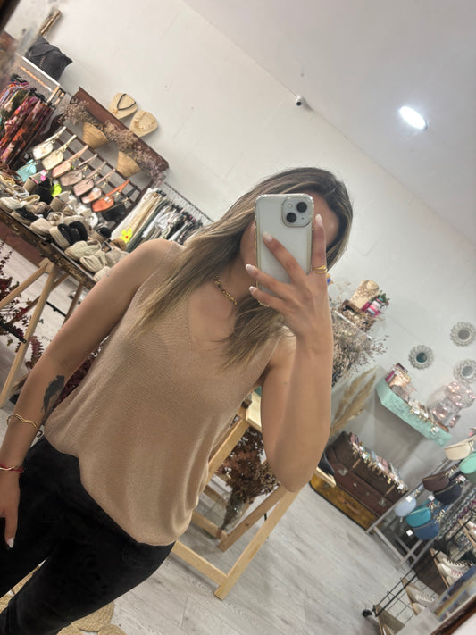 Top de malha rose gold lurex