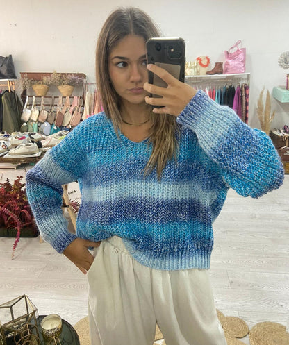 Camisola de malha degradé azul