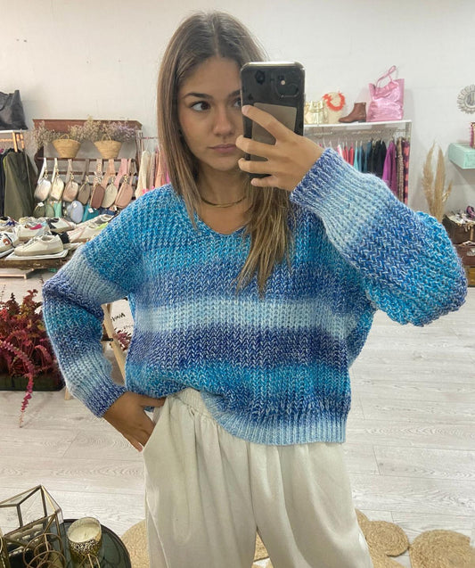 Camisola de malha degradé azul