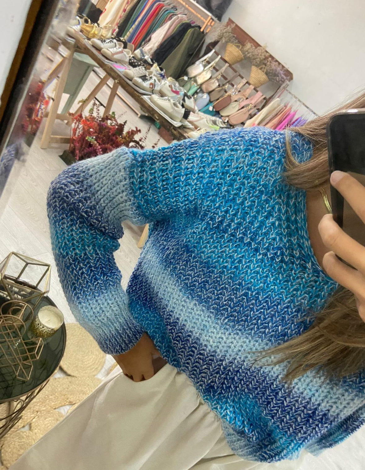 Camisola de malha degradé azul