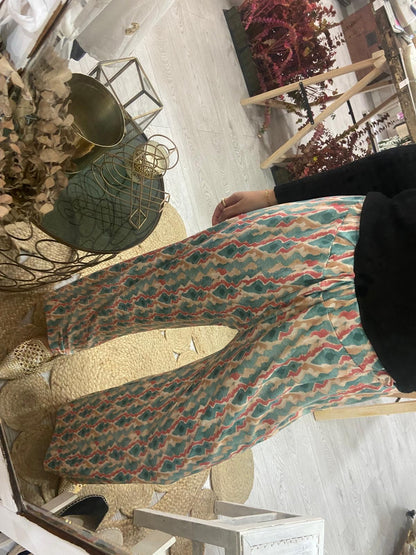 Pantalonas estampado verde/camel/preto