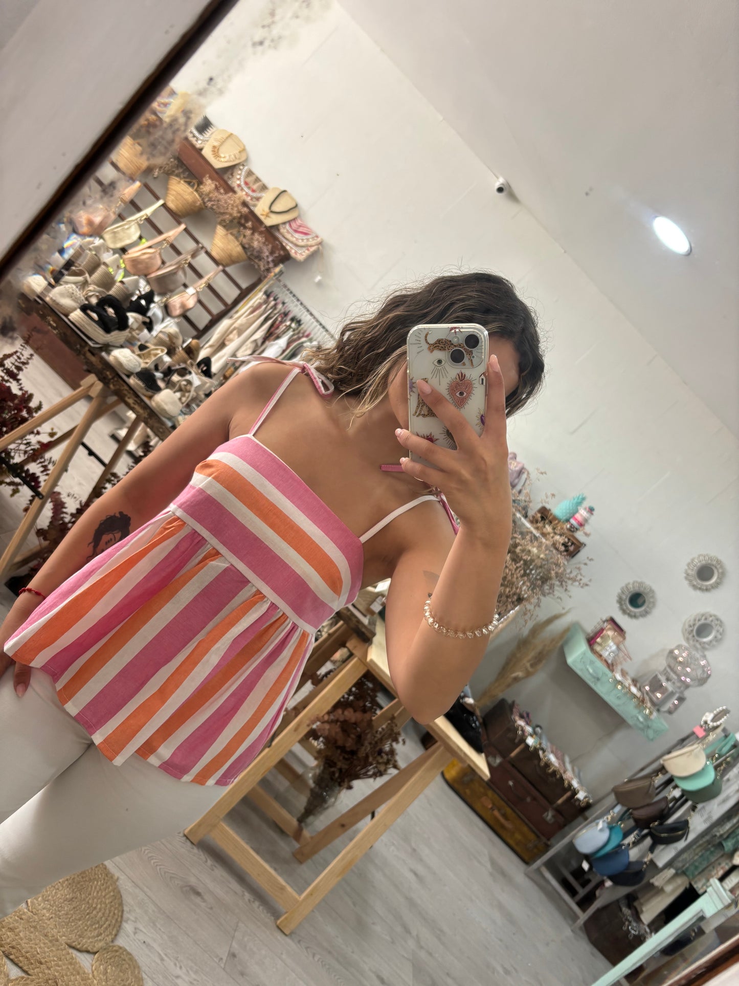 Túnica riscas azul/bege/branco