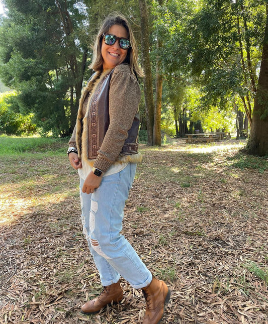 Colete castanho pele bordado com pêlo SE.VINASA