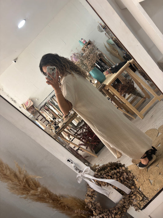 Vestido/kaftan algodão bege
