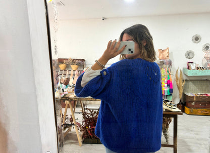 Casaco malha grossa preto com botão