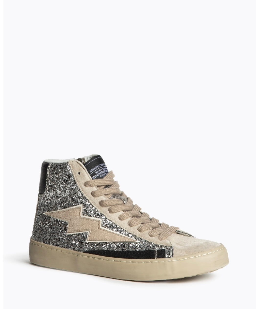 Botas Sapatilha glitter prata raio bege