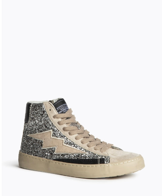 Botas Sapatilha glitter prata raio bege