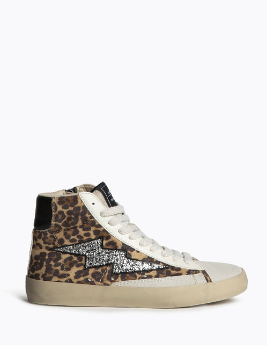 Bota Sapatilhas leopardo com raio glitter prata