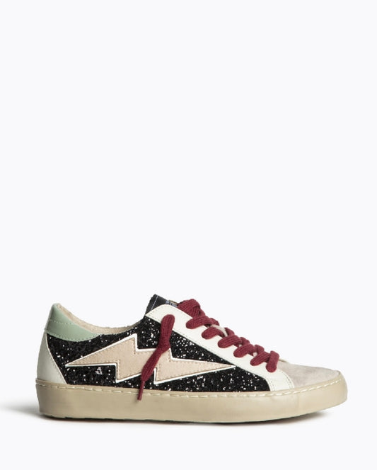 Sapatilhas glitter pretas raio bege