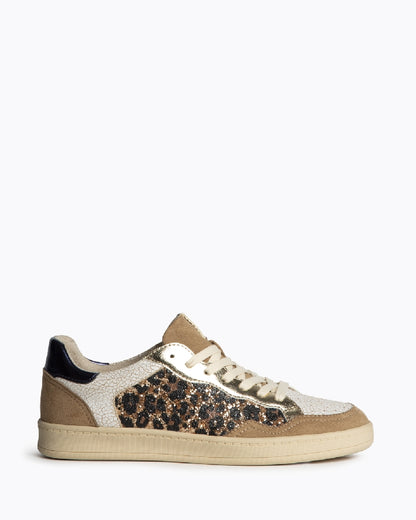 Sapatilhas leopardo glitter oro e camel