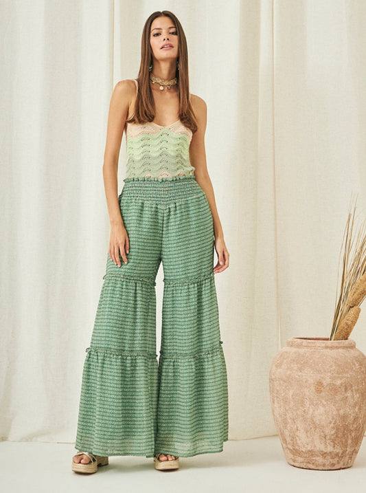 Green palazzo pants with geometric print NI.Leidan