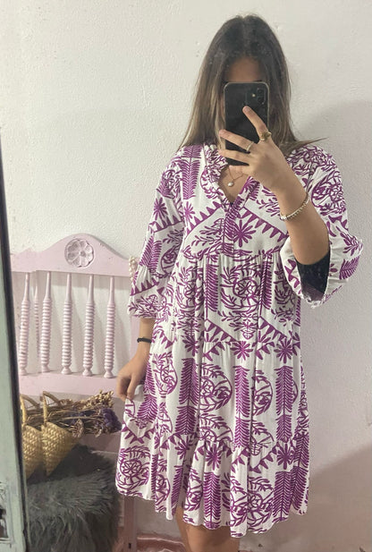 Vestido estampado beringela