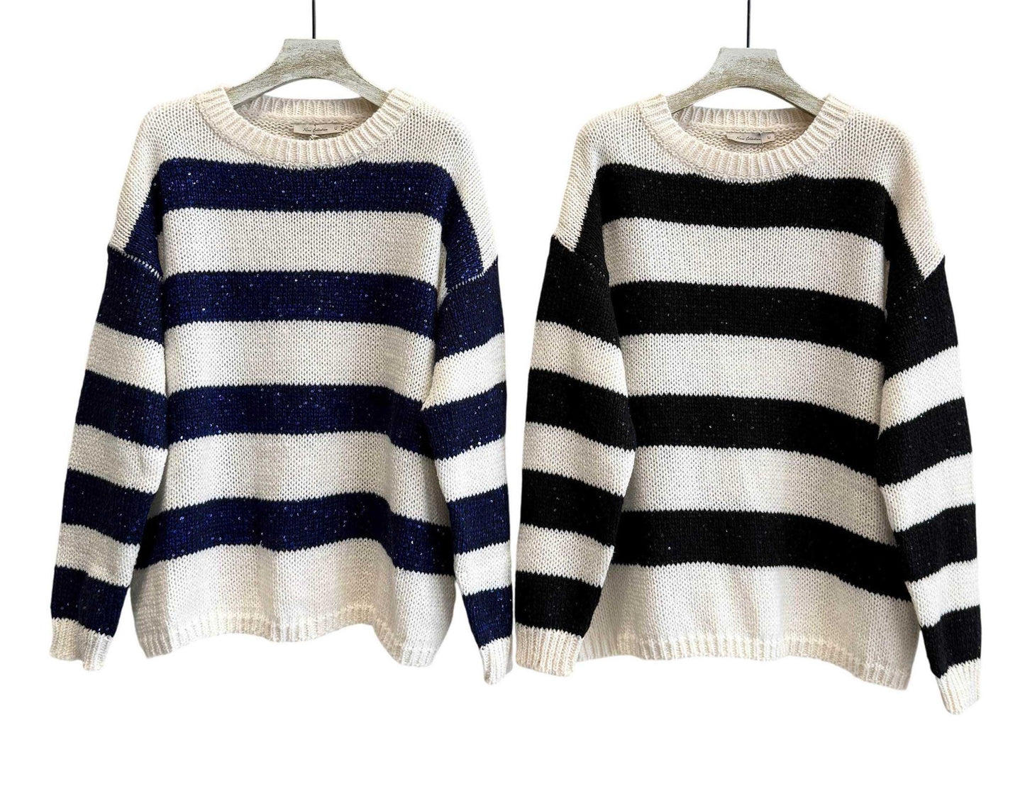 Camisola riscas pretas com lantejoulas