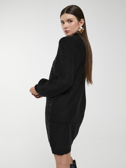 Vestido Camisolão camel com  lantejoulas frontais