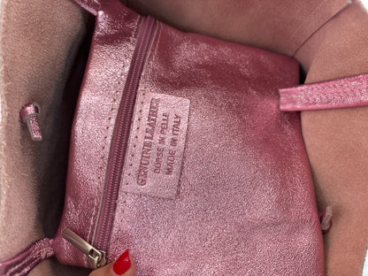 Shopping bag rosa Barbie em pele metalizada