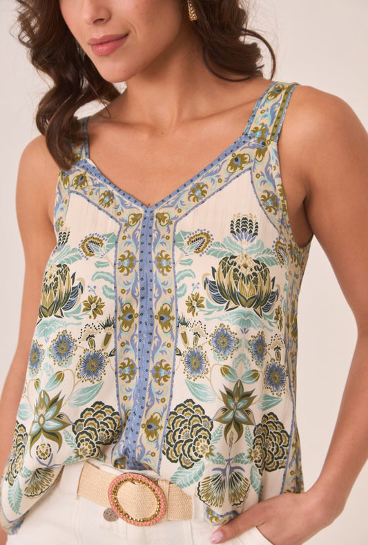 Top branco alças estampado verde e azul GF.Ruphay