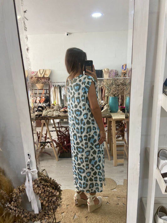 Vestido animal print azul/caqui