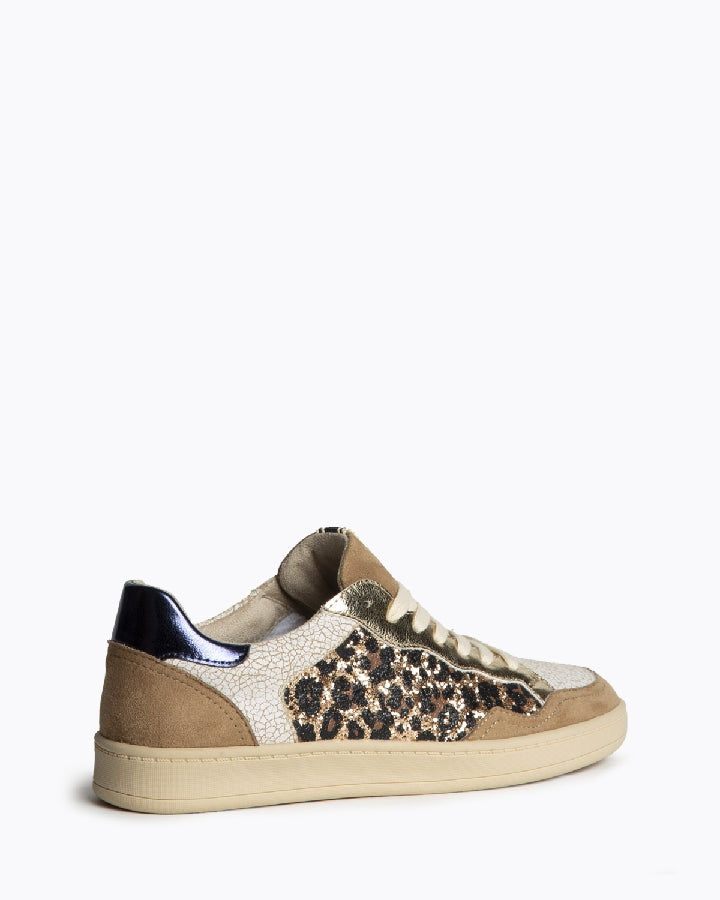 Sapatilhas leopardo glitter oro e camel