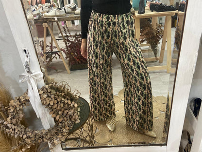 Pantalonas estampado verde/camel/preto