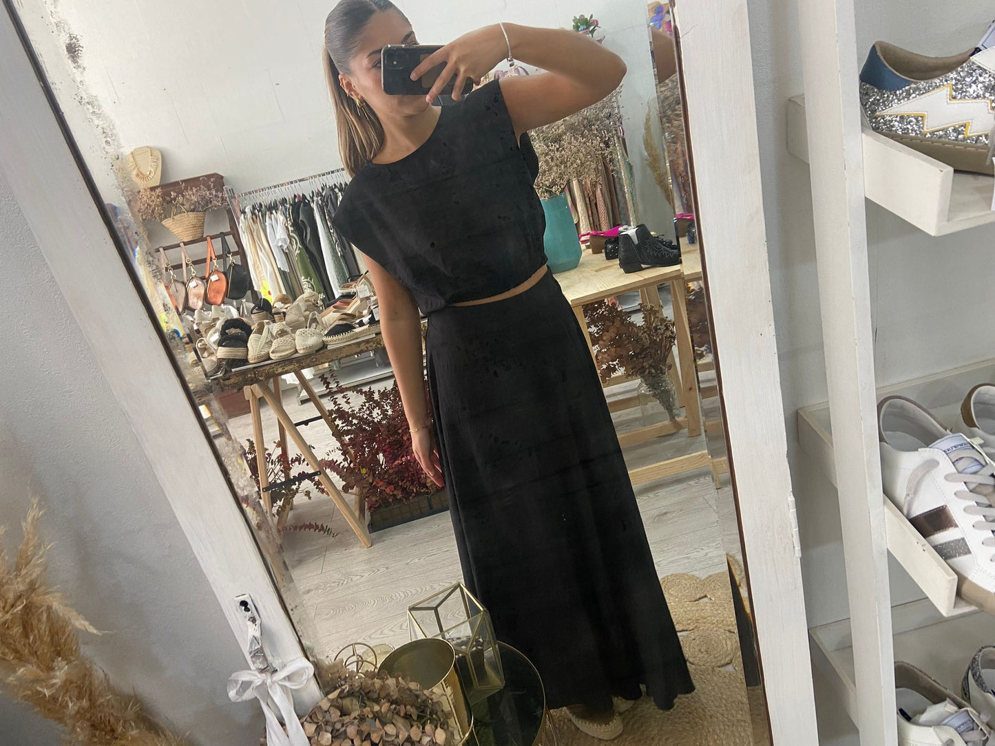 Conjunto túnica e saia caqui