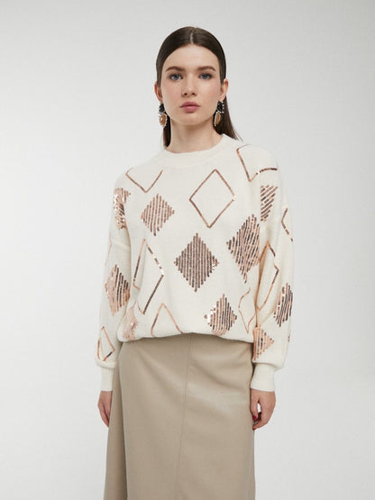 Camisola preta com losangos em lantejoulas