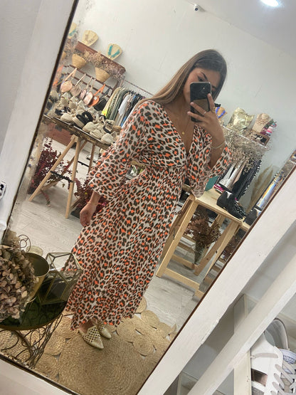 Vestido algodão rosa animal print lilás/amarelo