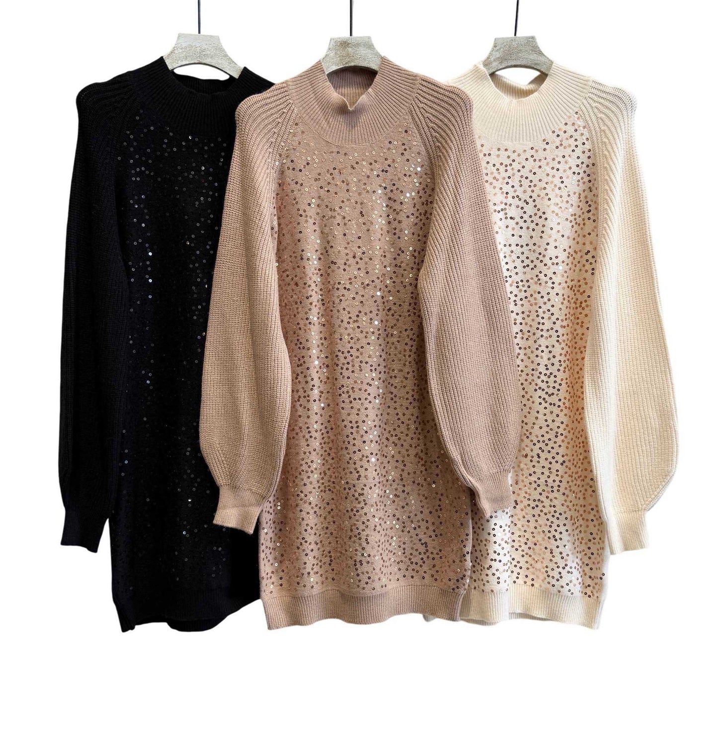 Vestido Camisolão camel com  lantejoulas frontais