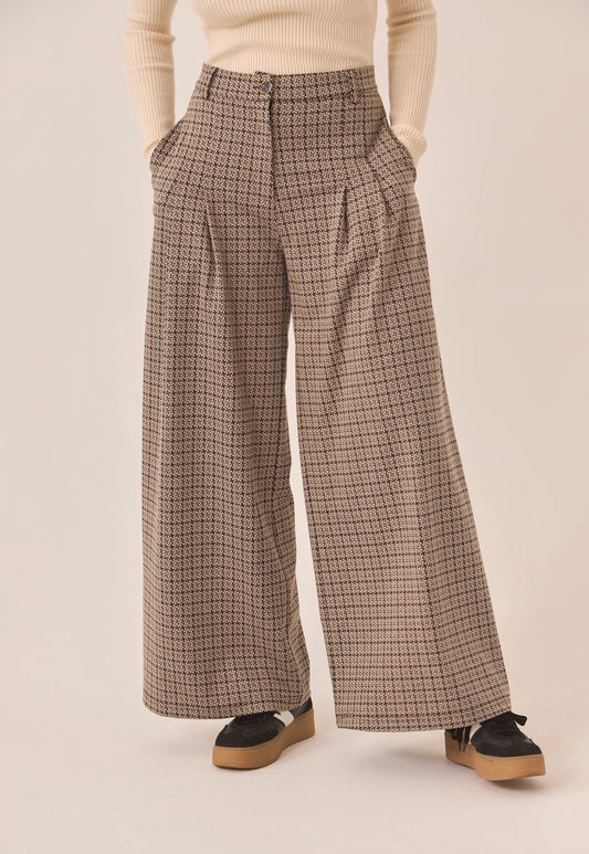 Calças bege e preto padrão FF.Dapne