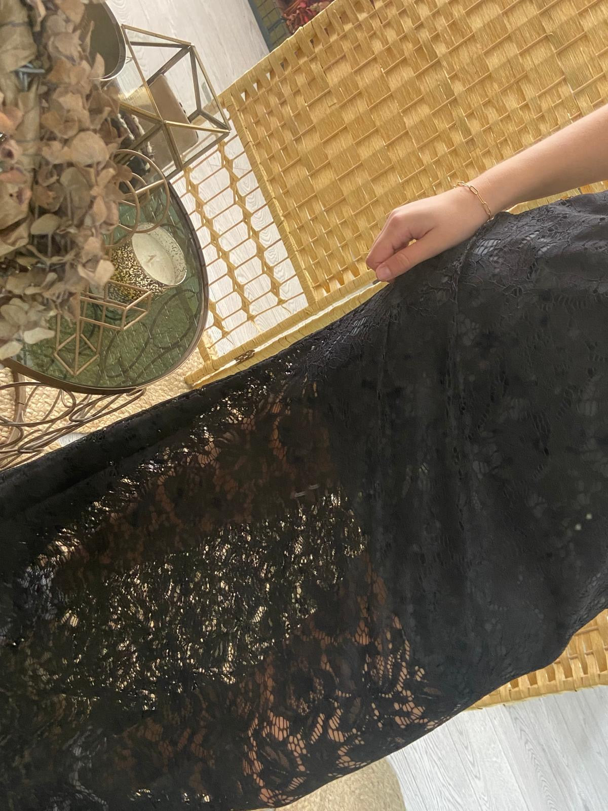 Black lace midi skirt