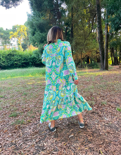Vestido cornucópias azul|amarelo