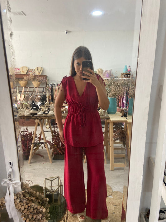 Conjunto túnica e pantalonas framboesa