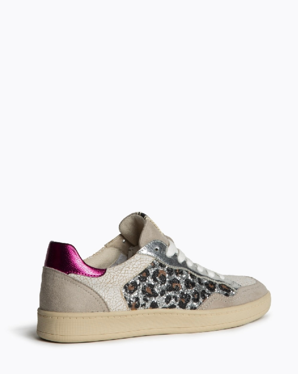 Sapatilhas leopardo glitter prata e rosa atrás