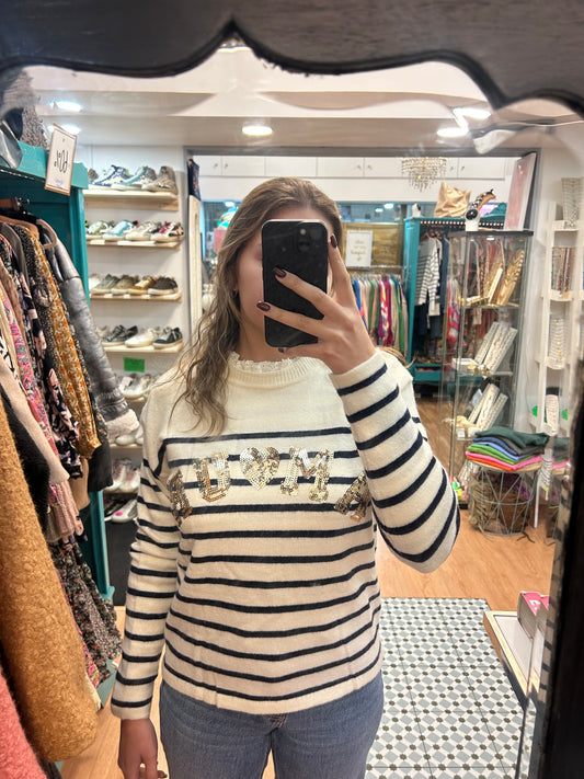 Camisola branca riscas amour