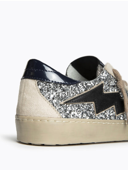 Sapatilhas glitter prata raio preto