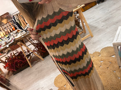 Kimono midi preto ziz zag tricolor lurex