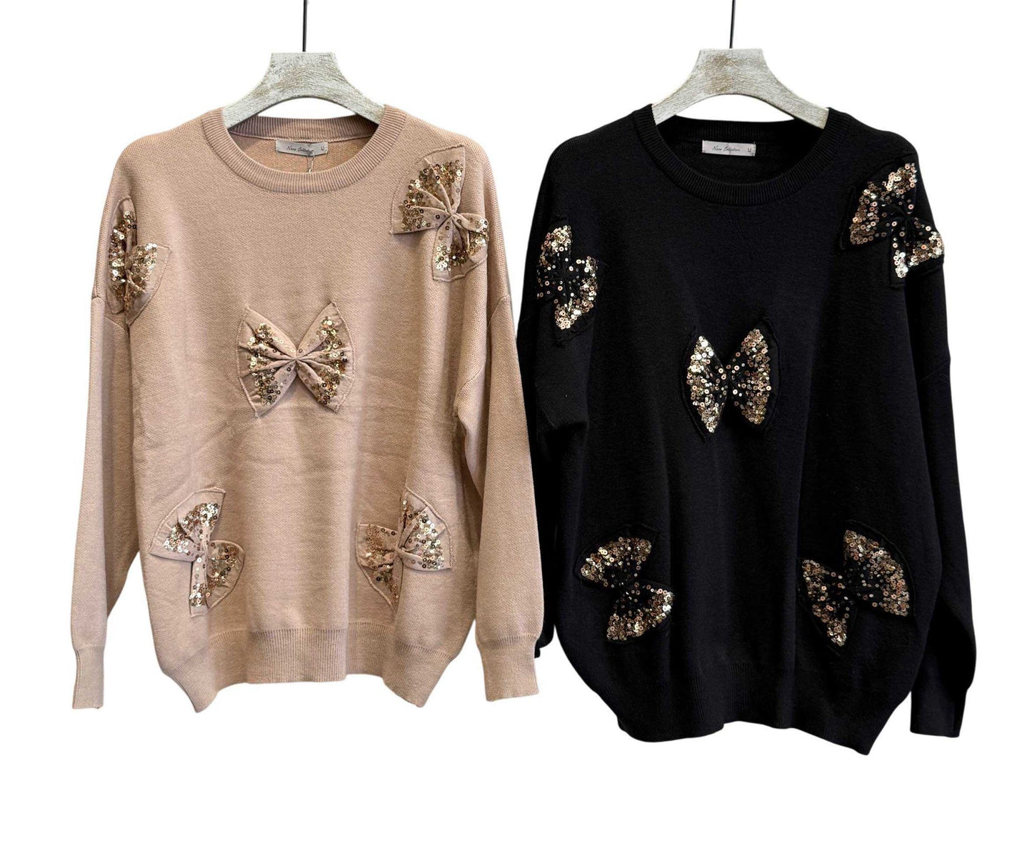 Camisola preta com laços e lantejoulas