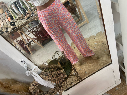 Calças animal print lilás/ laranja